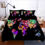 Housse de Couette Carte du Monde en fleurs -