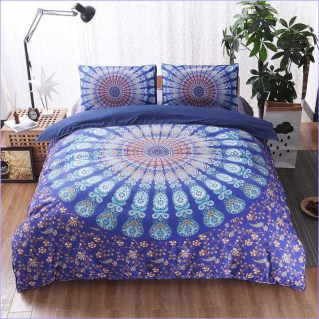 Parure De Lit 3 Pièces Microfibre Motif Mandala Palmier Vintage - Housse De Couette + Taies D'oreiller - Taille Simple 140x200 Cm