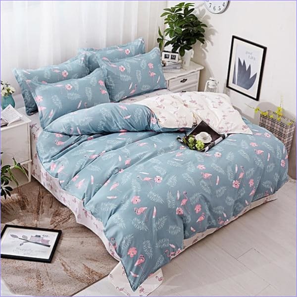 Housse de couette Plumes Bleues et Roses | Couettedouillette.com