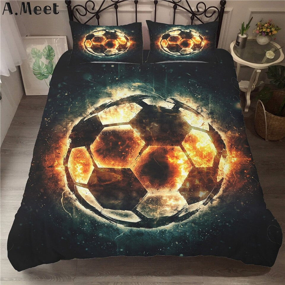 Housse De Couette 200x200 Cm Football - Microfibre Douce, 2 Taies 65x65 Cm, Fermeture Éclair, Imprimé 3D