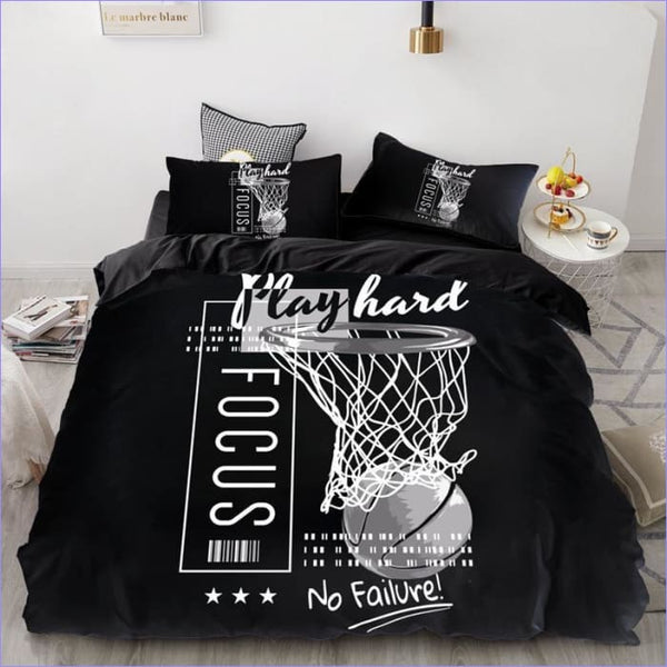 Housse De Couette 220x240 Cm Motif Basket-ball - Parure De Lit Adulte Avec 2 Taies D'oreiller, En Polycoton Doux - 10