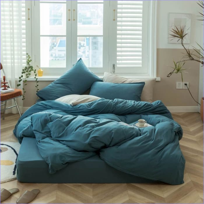 Housse de Couette Bleu Canard uni | Couettedouillette.com