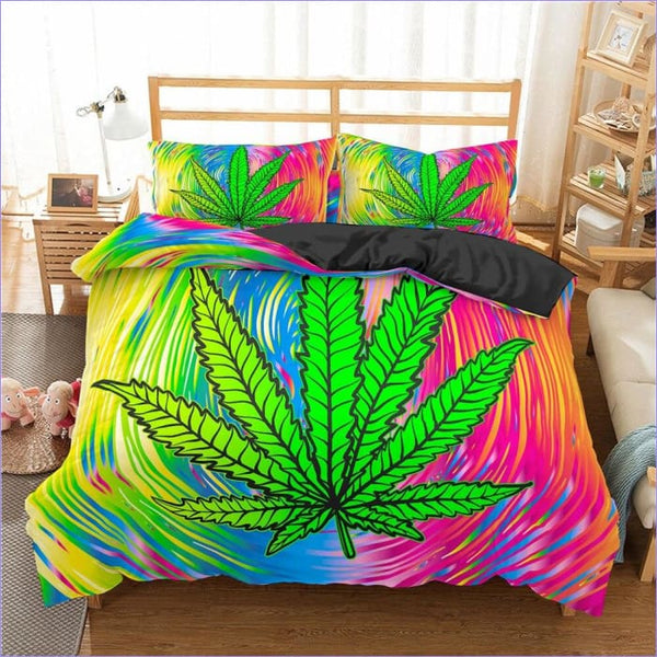 Parure de lit motif feuille de baulier et marijuana, housse de
