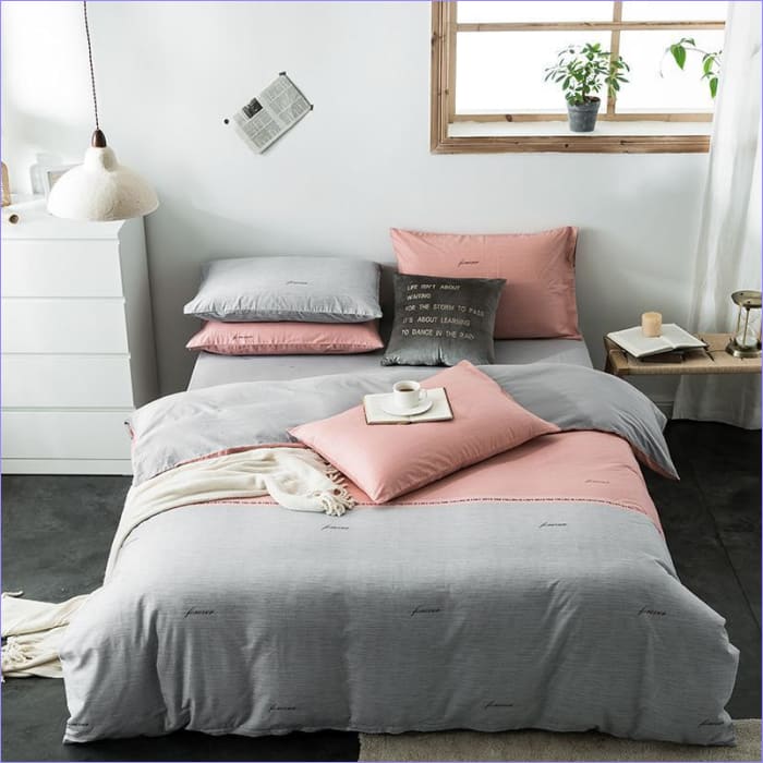 Housse de Couette Grise et Rose | Couettedouillette.com