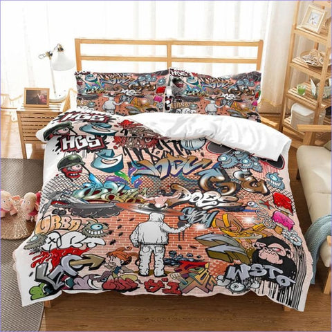 Housse De Couette Graffiti Japonais 3D - 3 Pièces - Street Art - Microfibre Douce - 9
